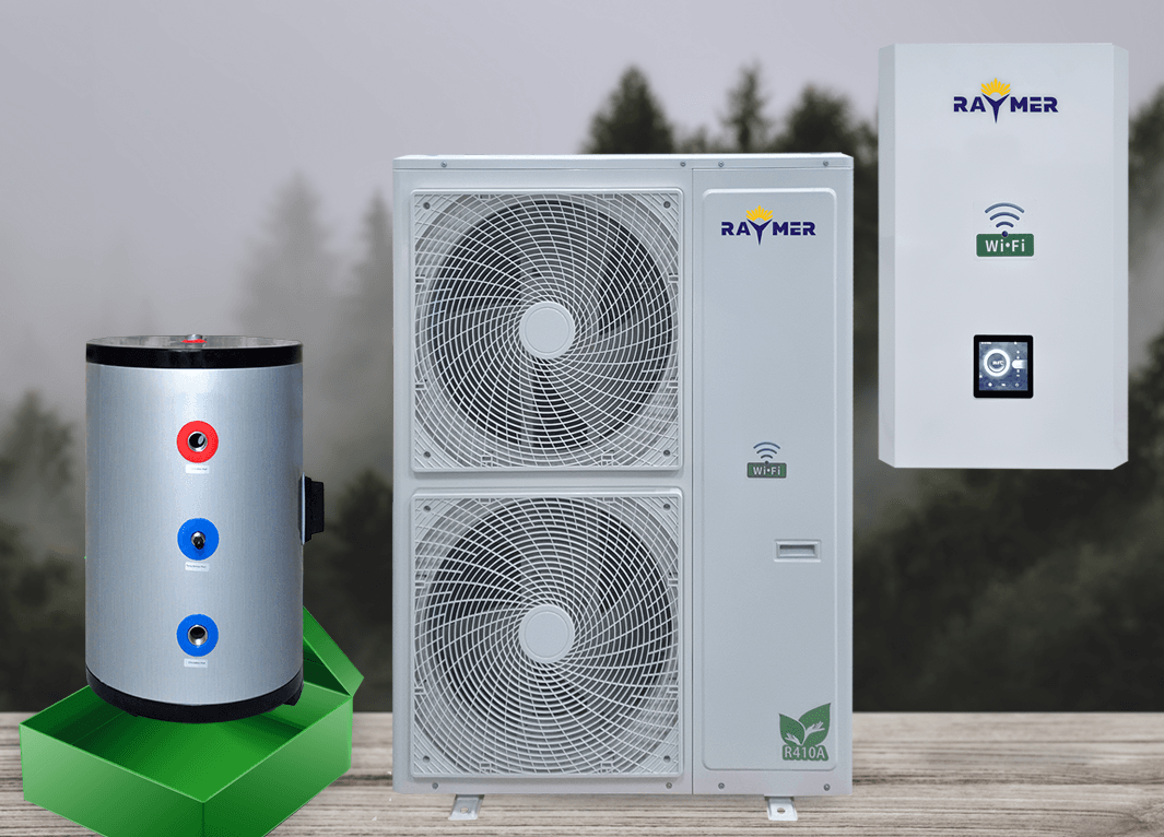 Тепловой насос воздух-вода Raymer RAY-15DS1-EVI на 15 кВт, инвертор до -30°C, сплит-система до 150 кв.м. 380в