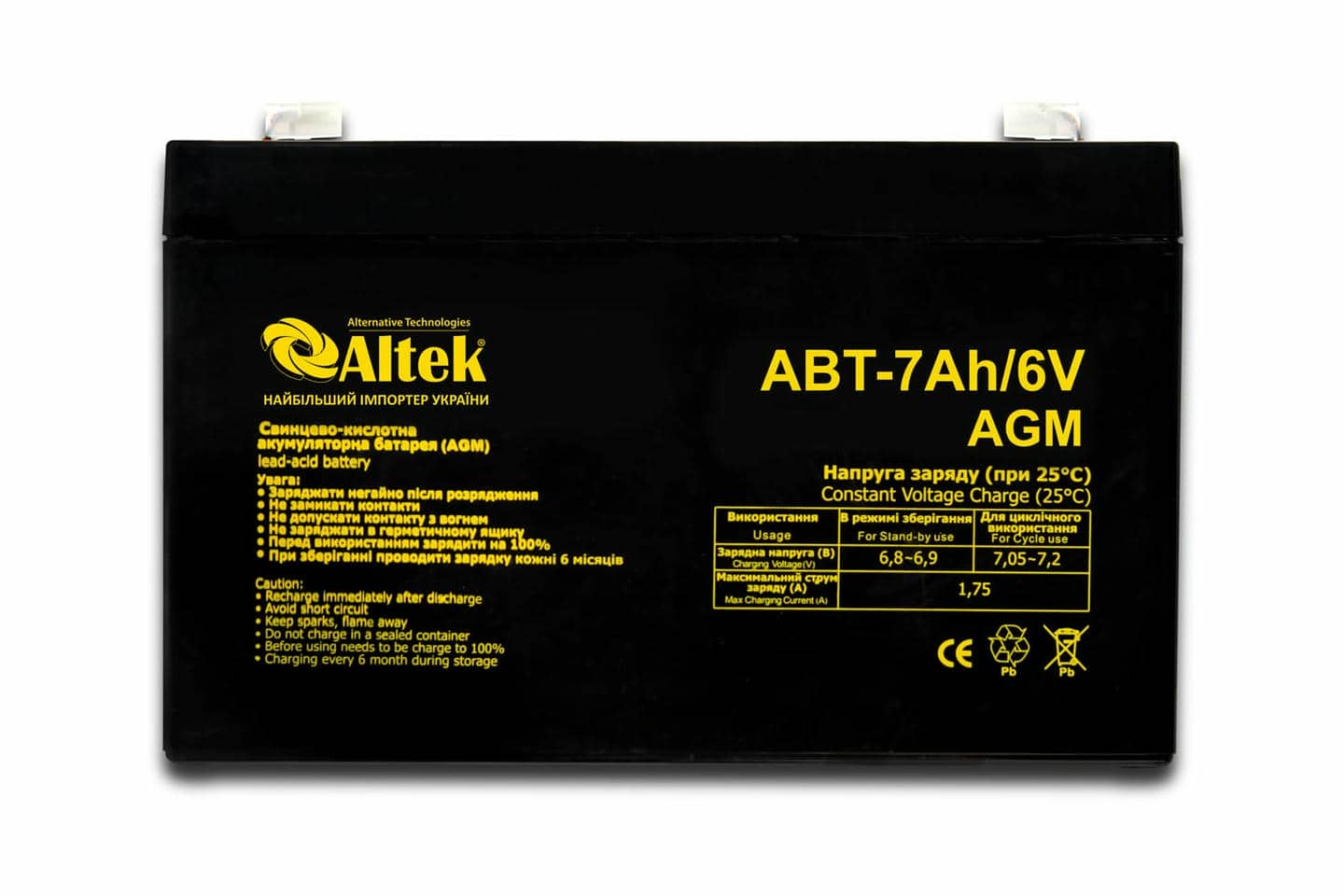 Акумулятор ALTEK ABT 7Аh 6V AGM для систем резервного живлення