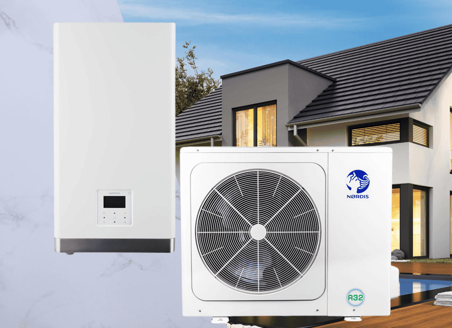 Инверторный тепловой насос Nordis OPTIMUS PRO Split HOP10WODU/HOP100WIDU на 10 кВт, до 100 кв. м, (работа при -25°C), 220 В