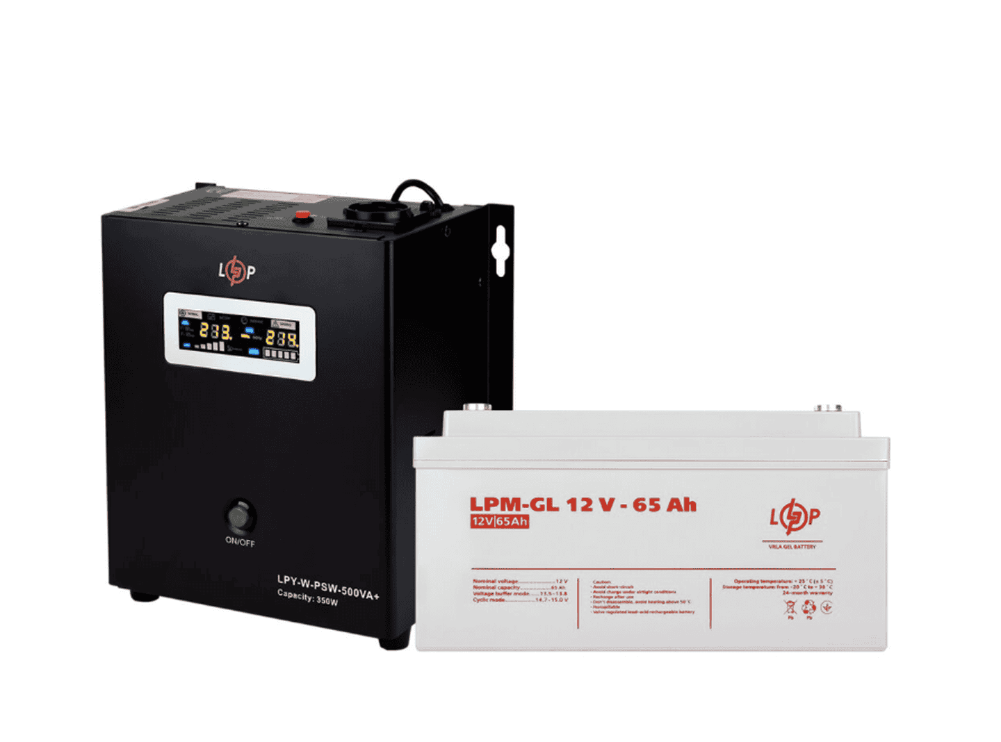 Комплект резервного питания (UPS W500VA + АКБ GL 780W) для котла LogicPower ИБП (12V LPY-W-PSW-500VA+(350Вт)5A/10A)+ аккумулятор гелевый (LPM-GL 12V — 65 Ah)