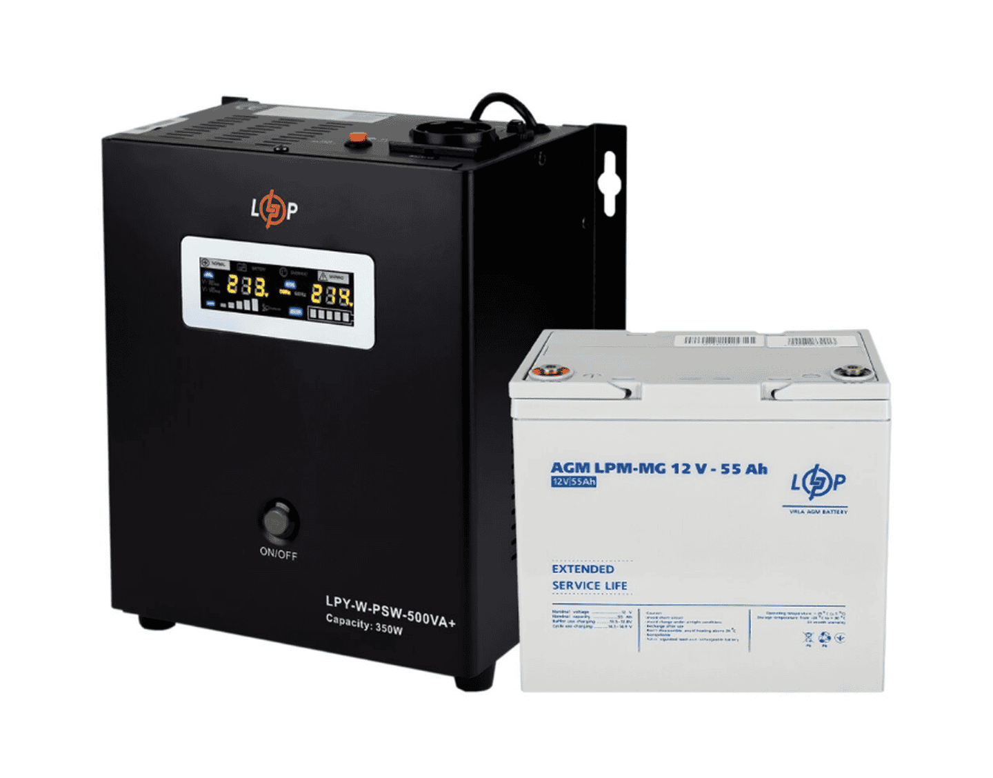Комплект резервного живлення (UPS W500 + АКБ MG 660Wh) для котла LogicPower ДБЖ (12V LPY-W-PSW-500VA+(350Вт)5A/10A)+ мультигелева батарея (LPM-MG 12V — 55 Ah)