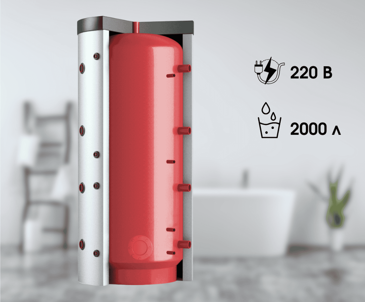 Буферна ємність Teplobak ВТА-1 2000, нержавіючий бак-накопичувач на 2000 л з двома теплообмінниками (2,3+2,3 м²)