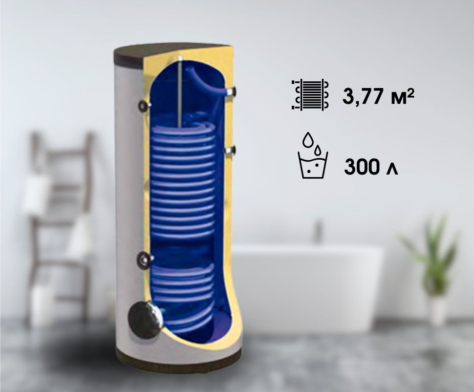 Бойлер Teplobak ВТЕ-1 ПЛЮС, бак для гарячого водопостачання на 300 л (площа теплообмінника 3,77 м²)