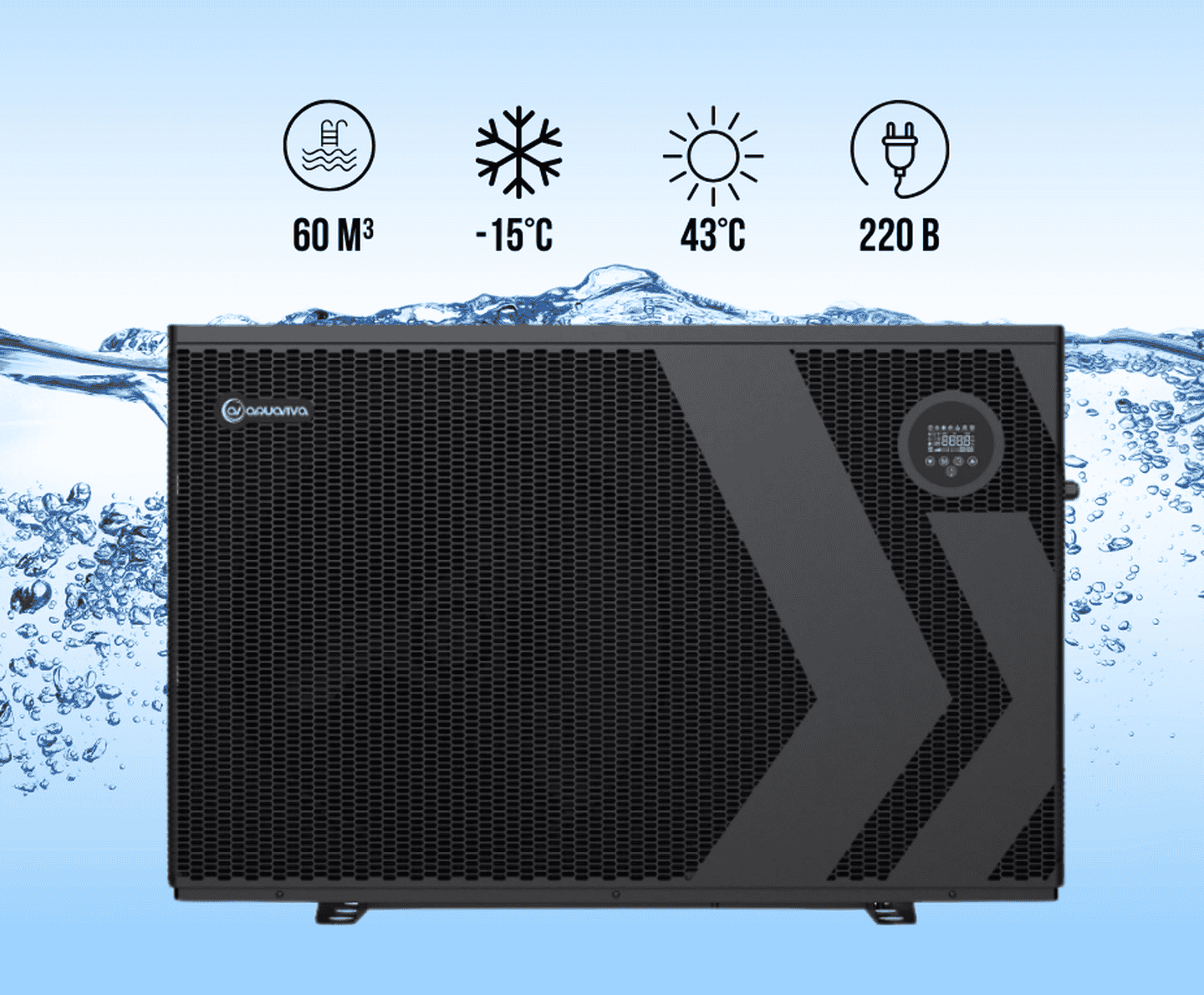 Инверторный тепловой насос Aquaviva Model А 15 (15,25 кВт) 220 В, до -15°С/+43°С, объем бассейна до 60 м³
