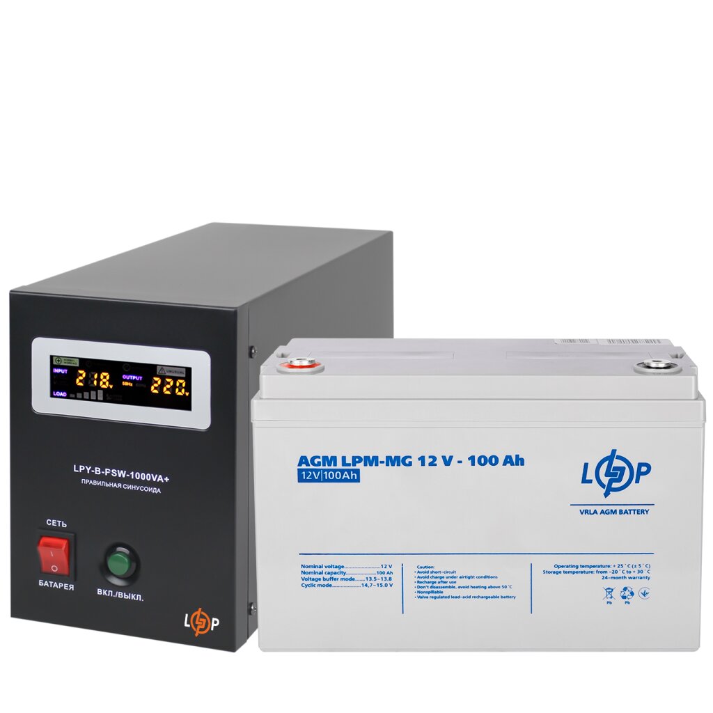 Комплект резервного живлення LP (LogicPower) ДБЖ + мультигелева батарея (UPS B1000 + АКБ MG 1280W)